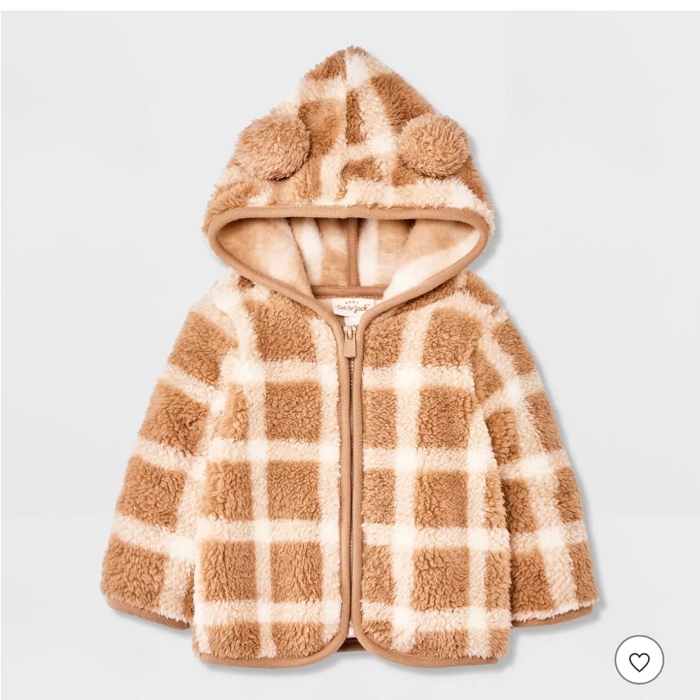 Baby Cat and Jack Plaid Brown Faux Shearling Hooded Jacket